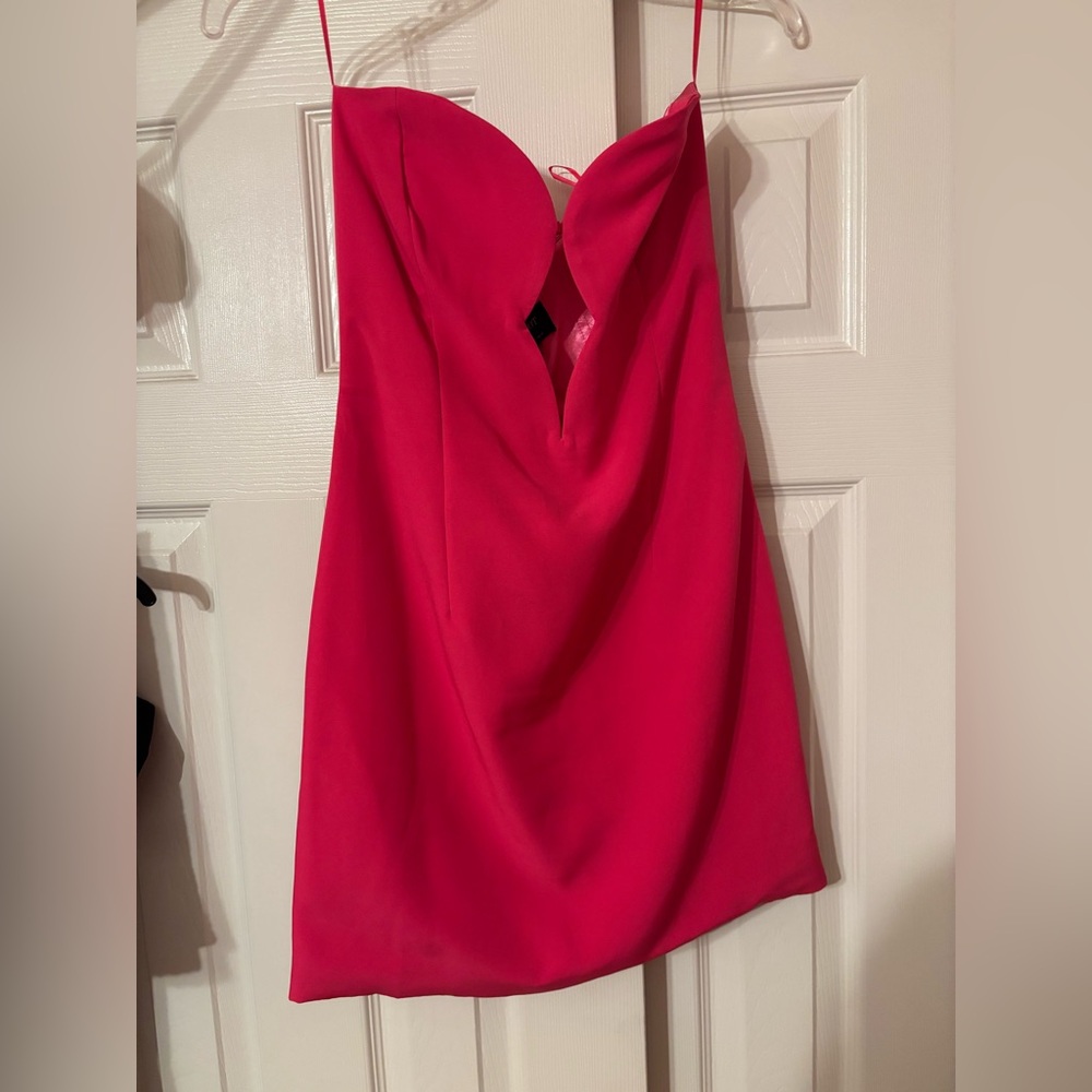 Bardot hot pink strapless dress- wired low cut detail